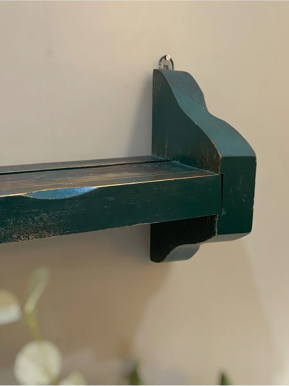 Vintage Wall Shelf w Plate Grove Green Distressed Wood Display Farmhouse Country